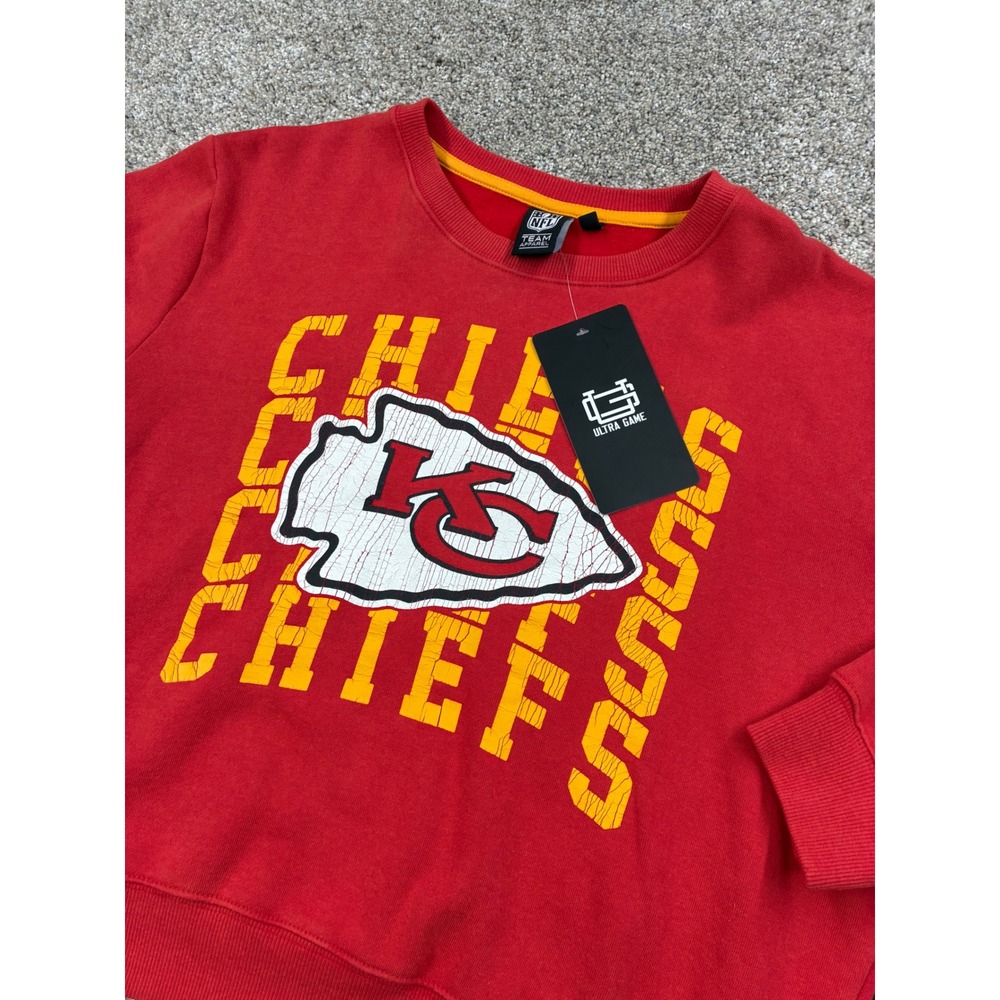 Ultra Game NFL Kansas City Chiefs Womens Red Cropped Fleece Sweatshirt Large NWT